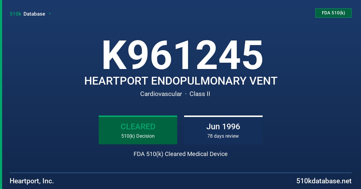 K961245 HEARTPORT ENDOPULMONARY VENT FDA 510(k) Cleared Medical Device
