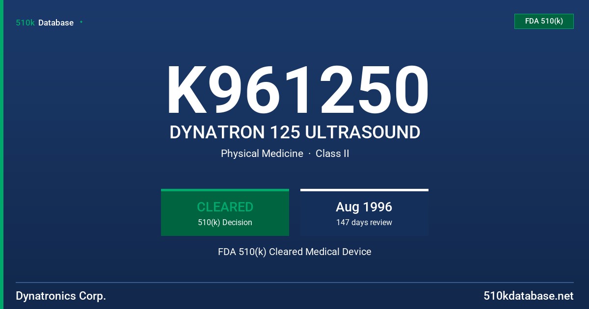 K961250 DYNATRON 125 ULTRASOUND FDA 510(k) Cleared Medical Device