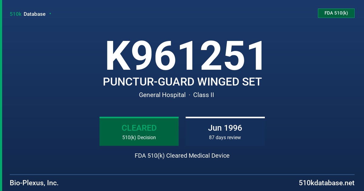 K961251 PUNCTUR-GUARD WINGED SET FDA 510(k) Cleared Medical Device