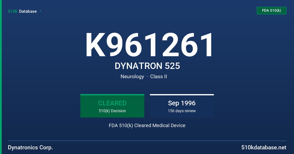 K961261 DYNATRON 525 FDA 510(k) Cleared Medical Device