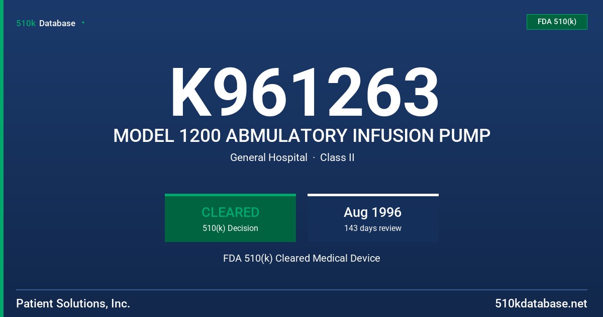 K961263 MODEL 1200 ABMULATORY INFUSION PUMP FDA 510(k) Cleared Medical Device
