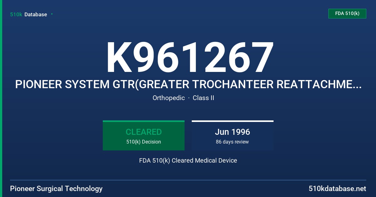 K961267 PIONEER SYSTEM GTR(GREATER TROCHANTEER REATTACHMENT) DEVICE FDA 510(k) Cleared Medical Device