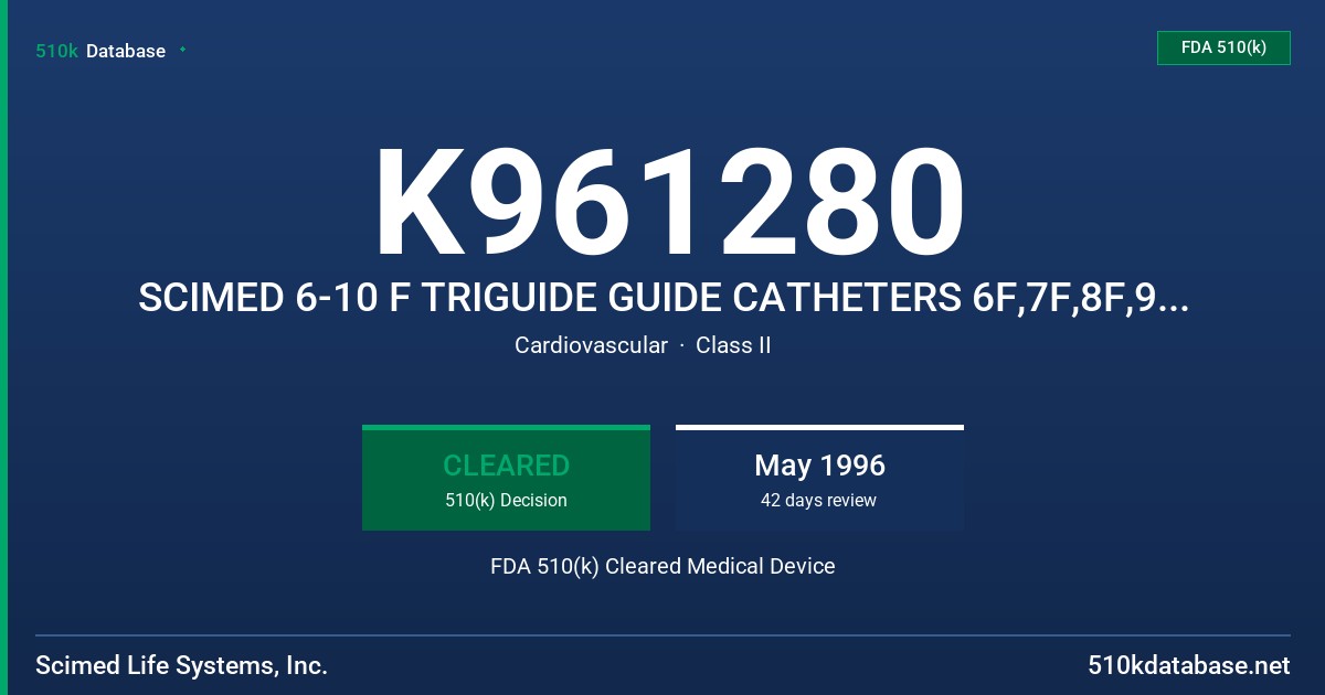 K961280 SCIMED 6-10 F TRIGUIDE GUIDE CATHETERS 6F,7F,8F,9F & 10F FDA 510(k) Cleared Medical Device