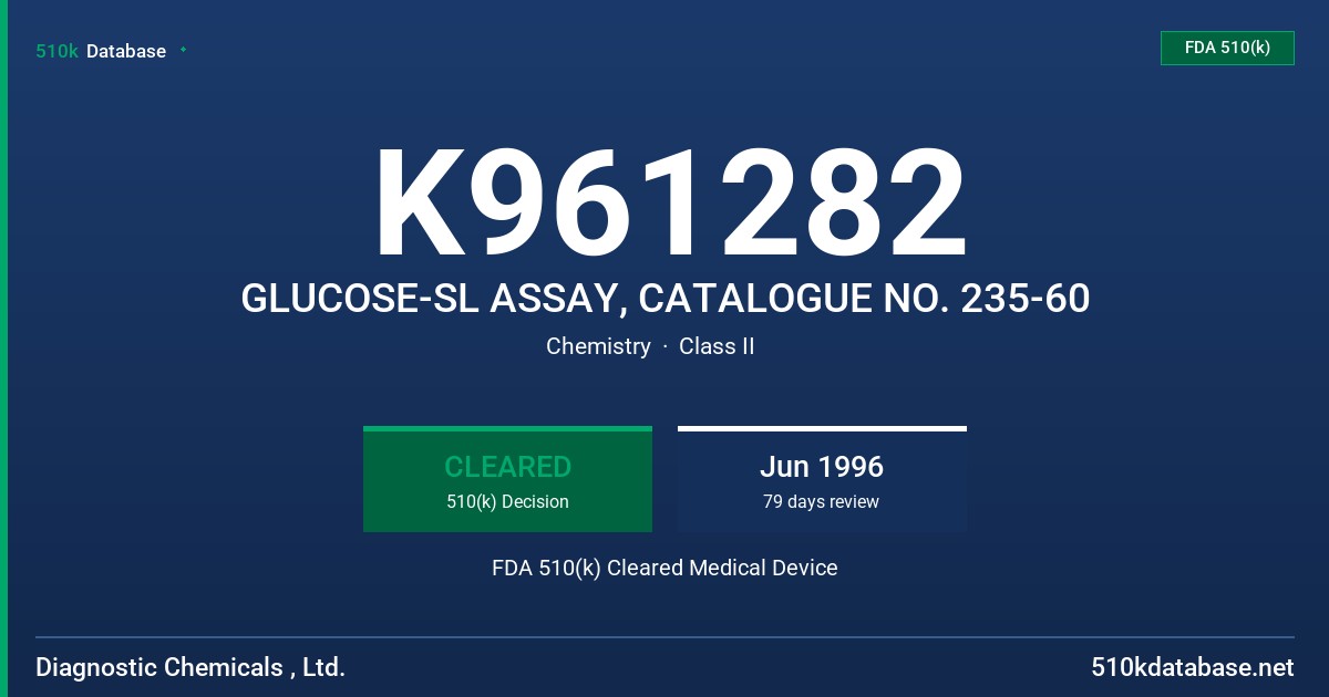 K961282 GLUCOSE-SL ASSAY, CATALOGUE NO. 235-60 FDA 510(k) Cleared Medical Device