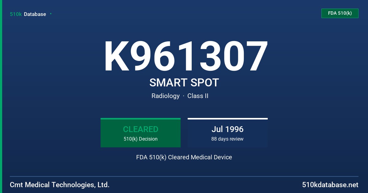 K961307 SMART SPOT FDA 510(k) Cleared Medical Device