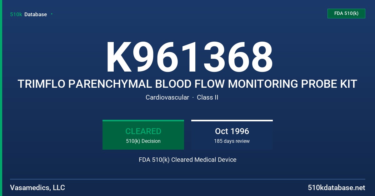 K961368 TRIMFLO PARENCHYMAL BLOOD FLOW MONITORING PROBE KIT FDA 510(k) Cleared Medical Device