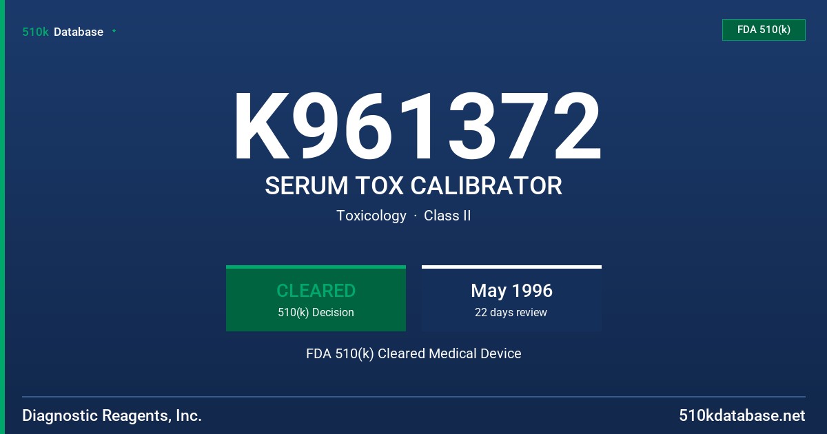 K961372 SERUM TOX CALIBRATOR FDA 510(k) Cleared Medical Device