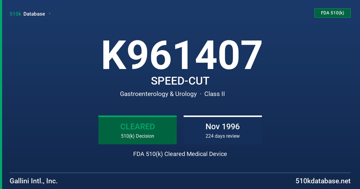 K961407 SPEED-CUT FDA 510(k) Cleared Medical Device