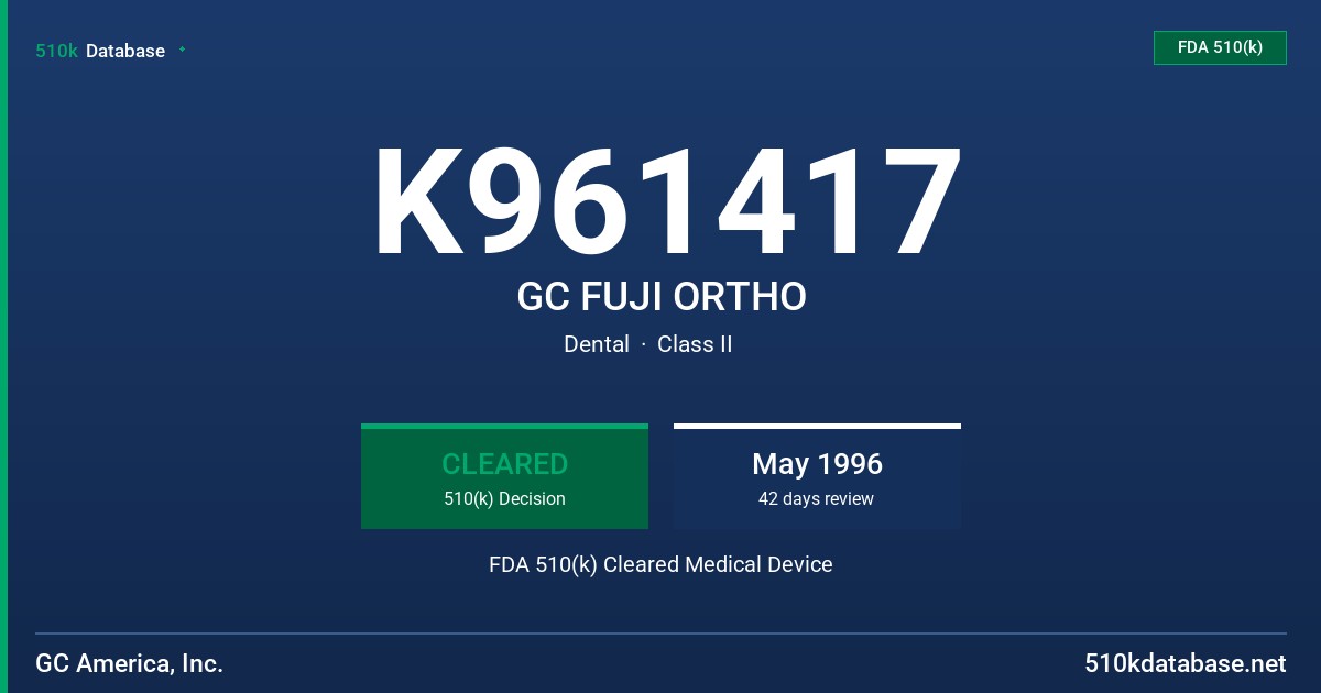 K961417 GC FUJI ORTHO FDA 510(k) Cleared Medical Device