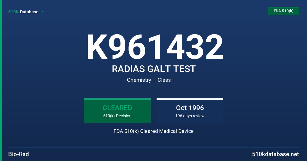 K961432 RADIAS GALT TEST FDA 510(k) Cleared Medical Device