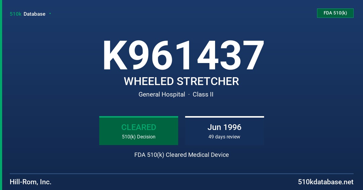 K961437 WHEELED STRETCHER FDA 510(k) Cleared Medical Device