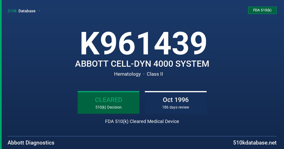 K961439 ABBOTT CELL-DYN 4000 SYSTEM FDA 510(k) Cleared Medical Device