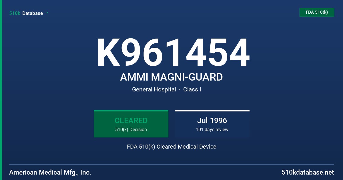 K961454 AMMI MAGNI-GUARD FDA 510(k) Cleared Medical Device
