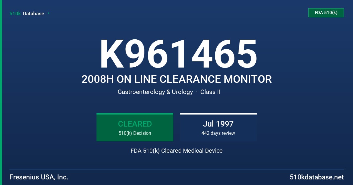 K961465 2008H ON LINE CLEARANCE MONITOR FDA 510(k) Cleared Medical Device