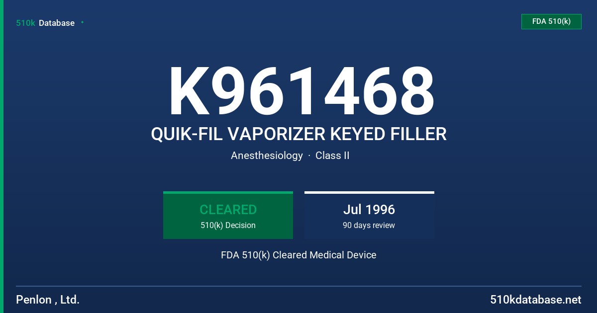 K961468 QUIK-FIL VAPORIZER KEYED FILLER FDA 510(k) Cleared Medical Device