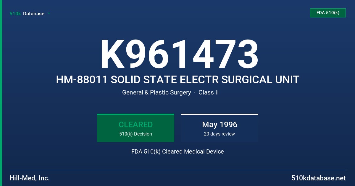 K961473 HM-88011 SOLID STATE ELECTR SURGICAL UNIT FDA 510(k) Cleared Medical Device