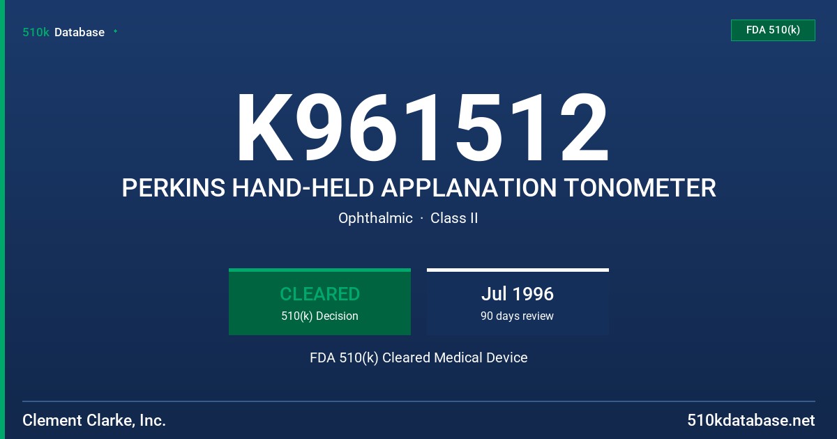 K961512 PERKINS HAND-HELD APPLANATION TONOMETER FDA 510(k) Cleared Medical Device