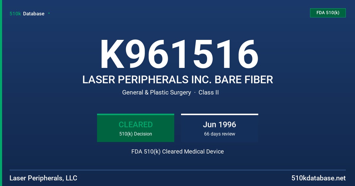 K961516 LASER PERIPHERALS INC. BARE FIBER FDA 510(k) Cleared Medical Device