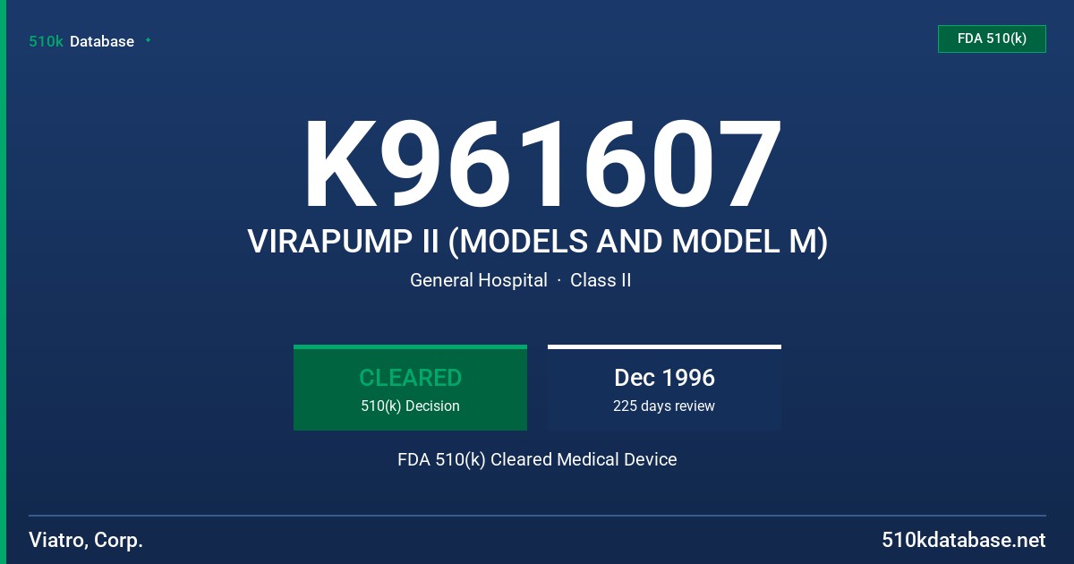 K961607 VIRAPUMP II (MODELS AND MODEL M) FDA 510(k) Cleared Medical Device
