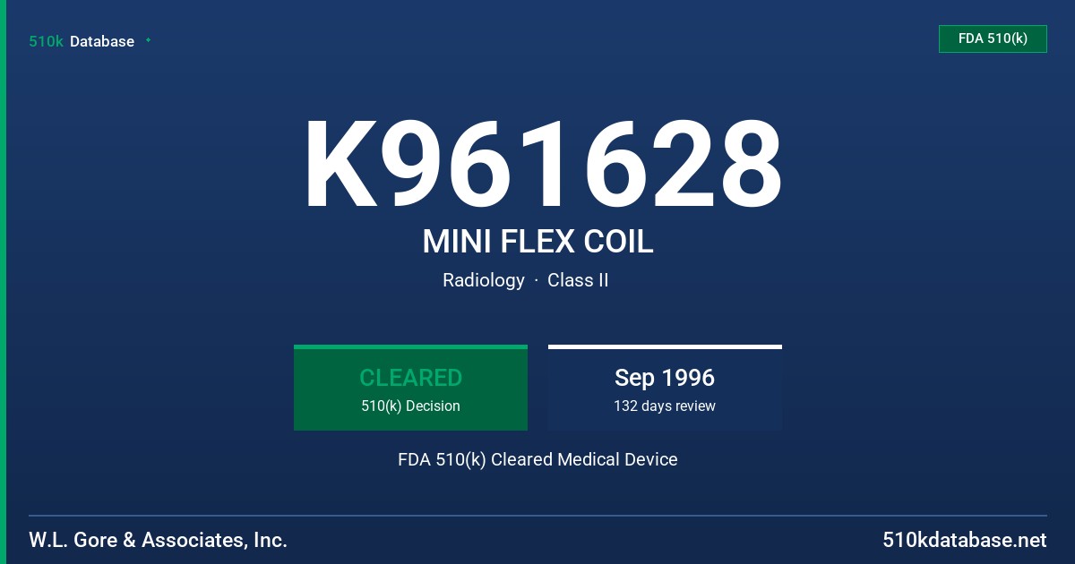 K961628 MINI FLEX COIL FDA 510(k) Cleared Medical Device