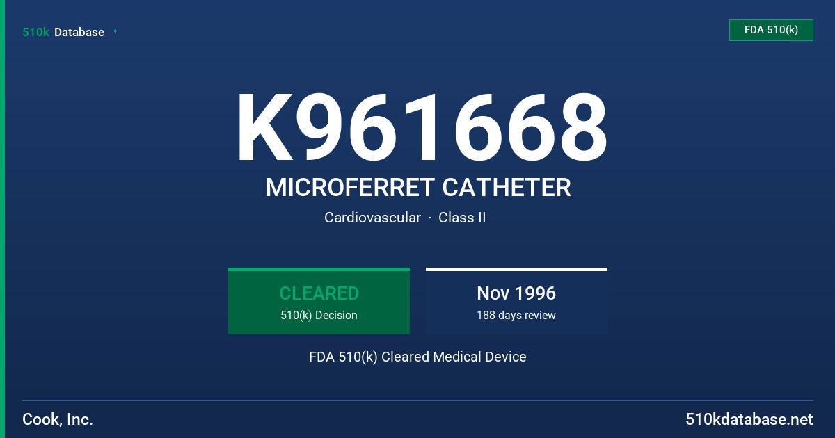 K961668 MICROFERRET CATHETER FDA 510(k) Cleared Medical Device