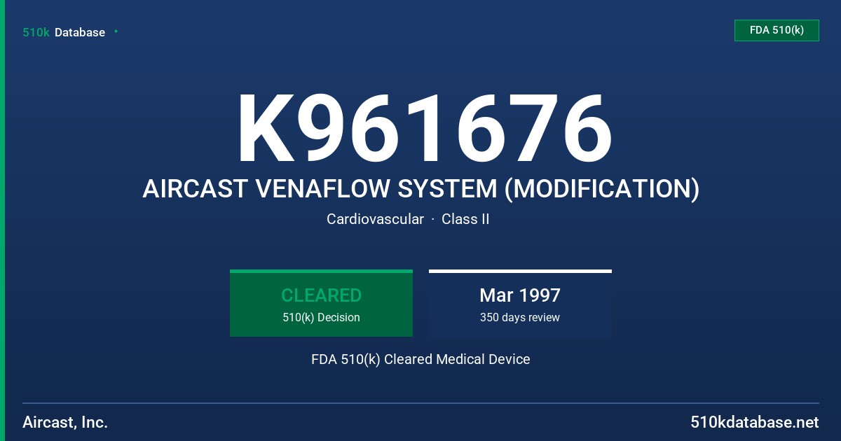 K961676 AIRCAST VENAFLOW SYSTEM (MODIFICATION) FDA 510(k) Cleared Medical Device