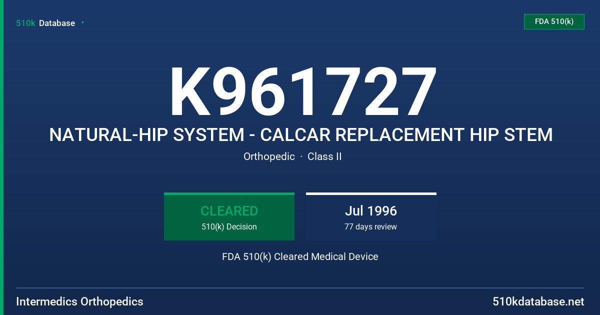 K961727 NATURAL-HIP SYSTEM - CALCAR REPLACEMENT HIP STEM FDA 510(k) Cleared Medical Device