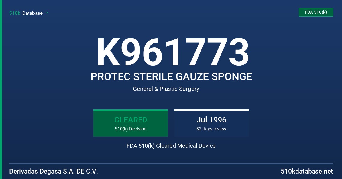 K961773 PROTEC STERILE GAUZE SPONGE FDA 510(k) Cleared Medical Device