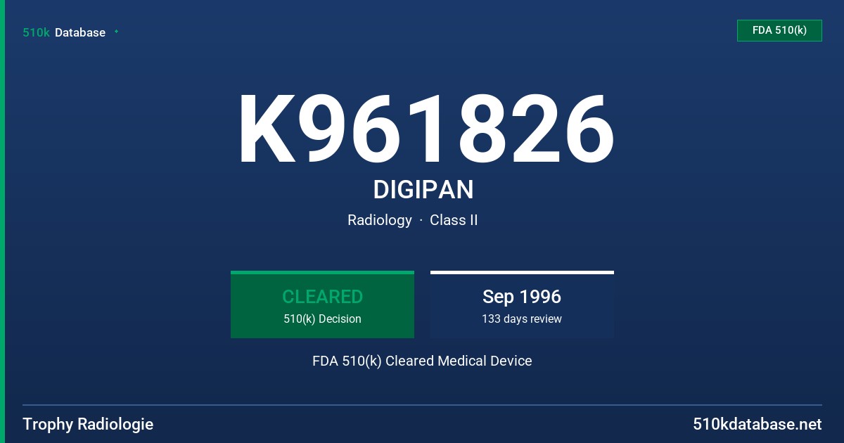 K961826 DIGIPAN FDA 510(k) Cleared Medical Device