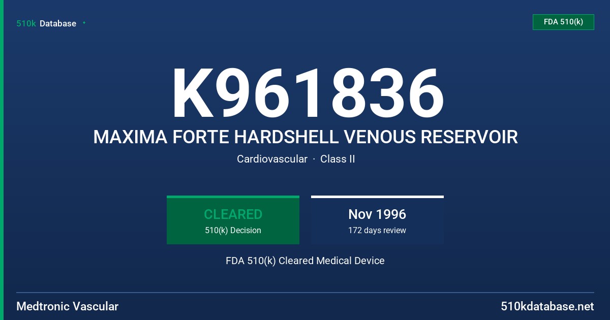 K961836 MAXIMA FORTE HARDSHELL VENOUS RESERVOIR FDA 510(k) Cleared Medical Device