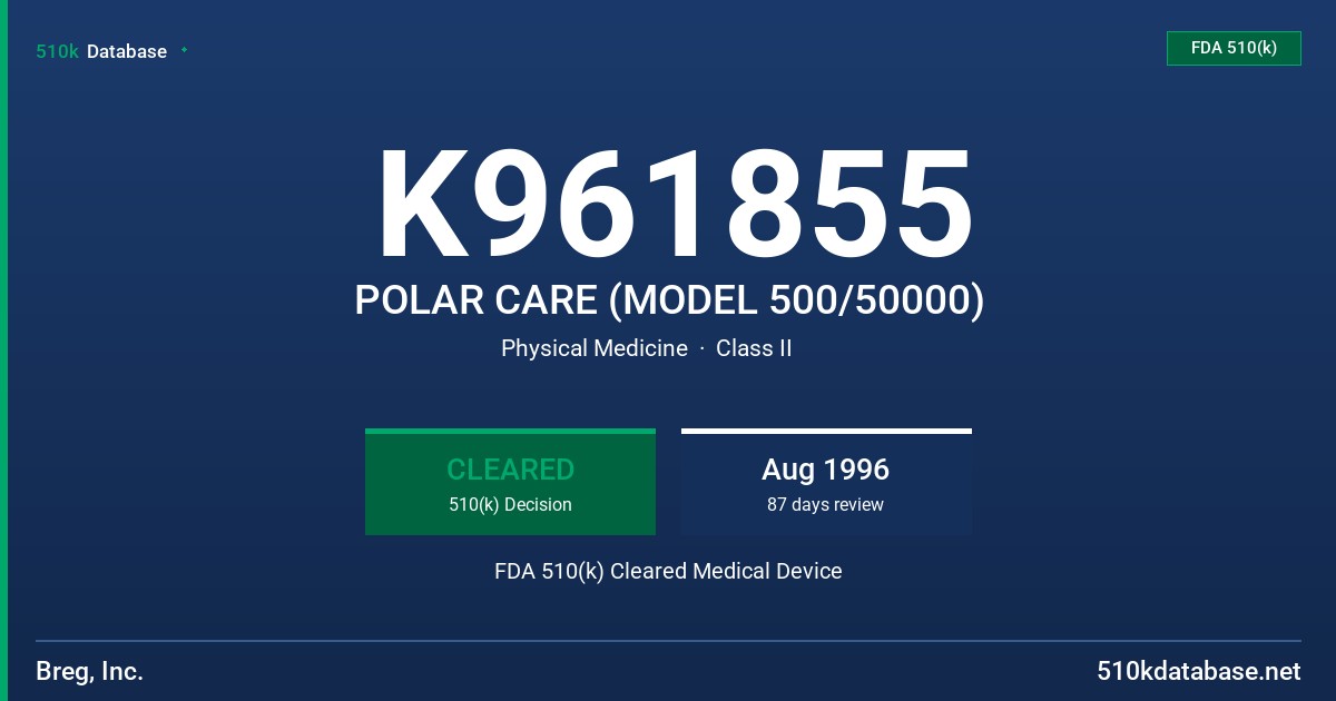 K961855 POLAR CARE (MODEL 500/50000) FDA 510(k) Cleared Medical Device