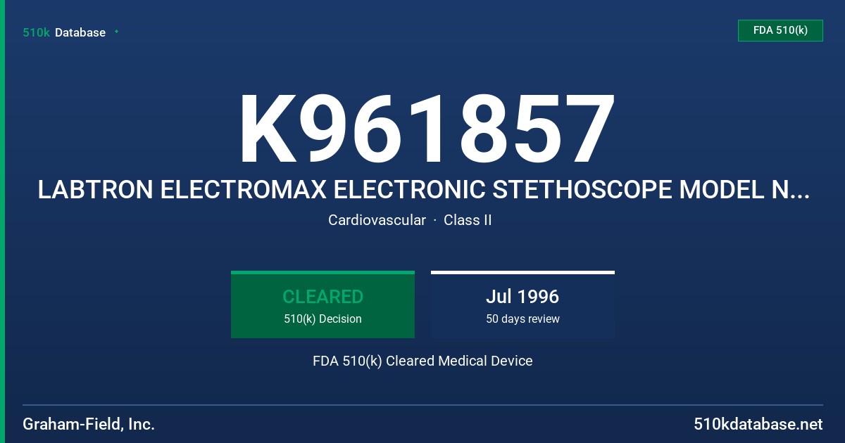 K961857 LABTRON ELECTROMAX ELECTRONIC STETHOSCOPE MODEL NO. 04-1060 FDA 510(k) Cleared Medical Device