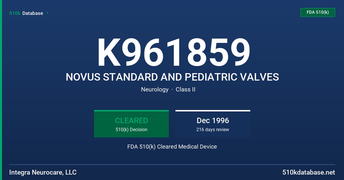 K961859 NOVUS STANDARD AND PEDIATRIC VALVES FDA 510(k) Cleared Medical Device