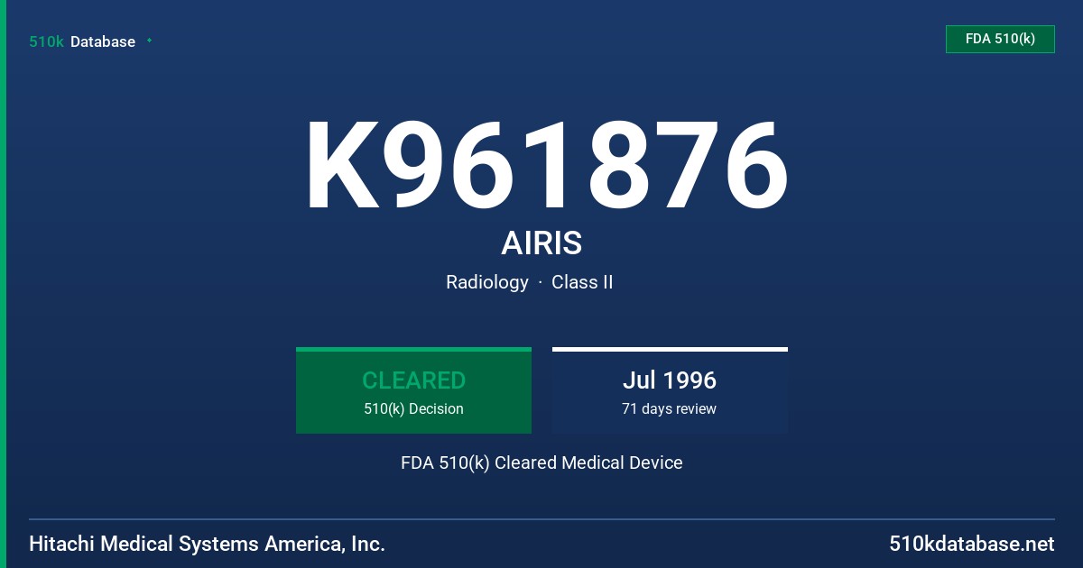 K961876 AIRIS FDA 510(k) Cleared Medical Device