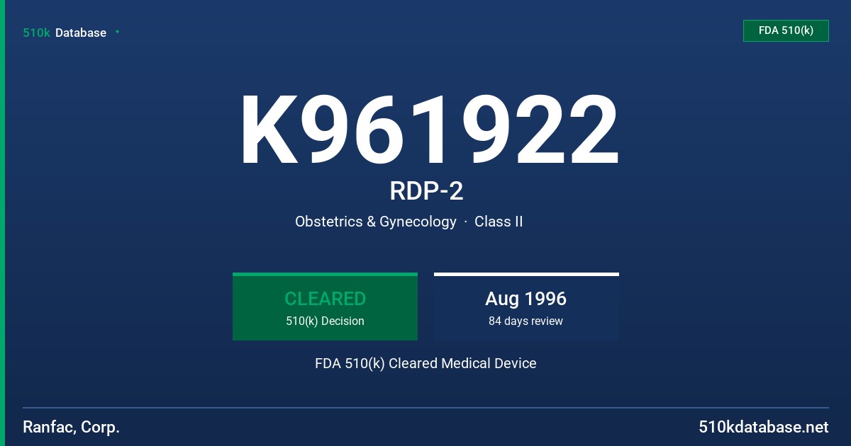 K961922 RDP-2 FDA 510(k) Cleared Medical Device