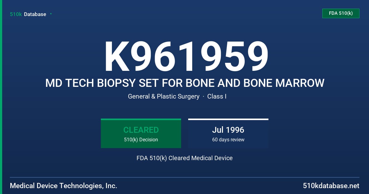 K961959 MD TECH BIOPSY SET FOR BONE AND BONE MARROW FDA 510(k) Cleared Medical Device
