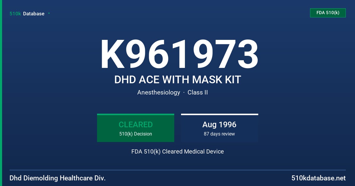 K961973 DHD ACE WITH MASK KIT FDA 510(k) Cleared Medical Device