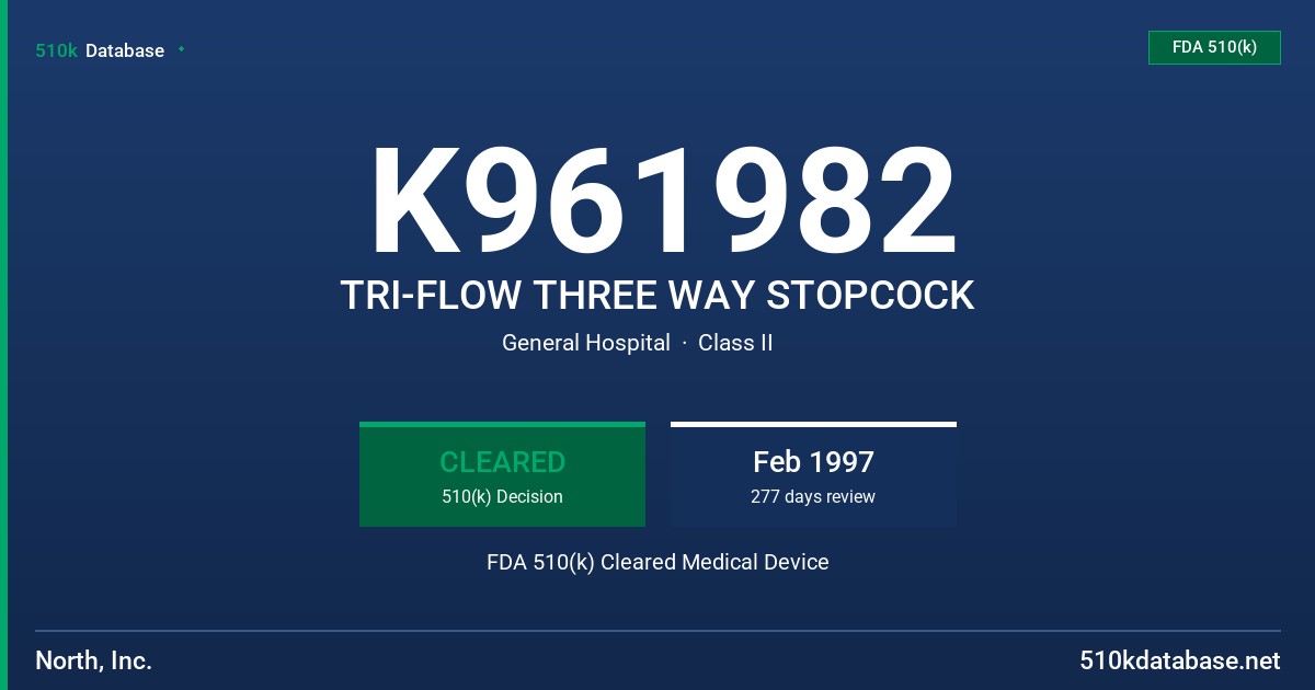 K961982 TRI-FLOW THREE WAY STOPCOCK FDA 510(k) Cleared Medical Device