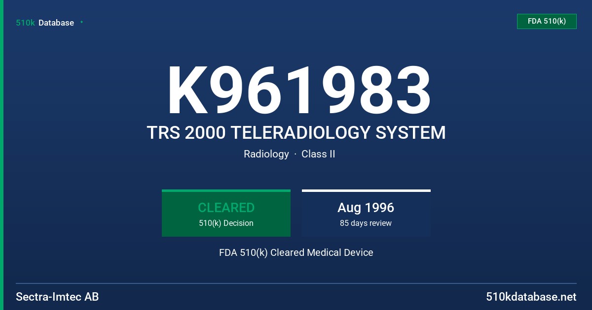 K961983 TRS 2000 TELERADIOLOGY SYSTEM FDA 510(k) Cleared Medical Device