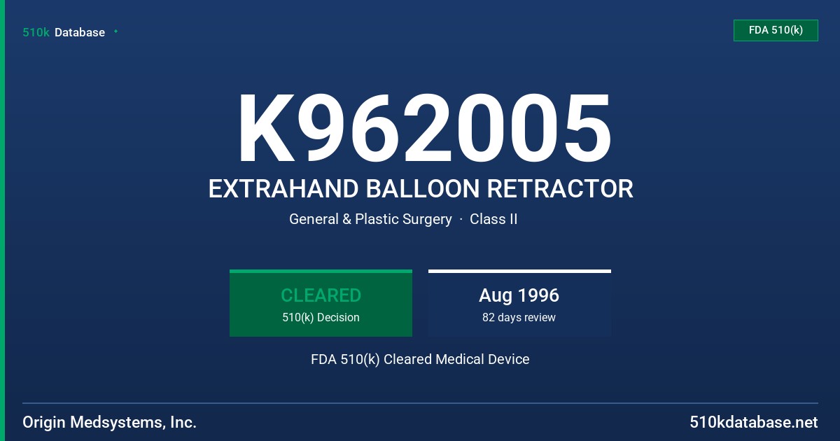 K962005 EXTRAHAND BALLOON RETRACTOR FDA 510(k) Cleared Medical Device
