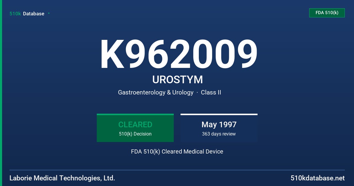 K962009 UROSTYM FDA 510(k) Cleared Medical Device