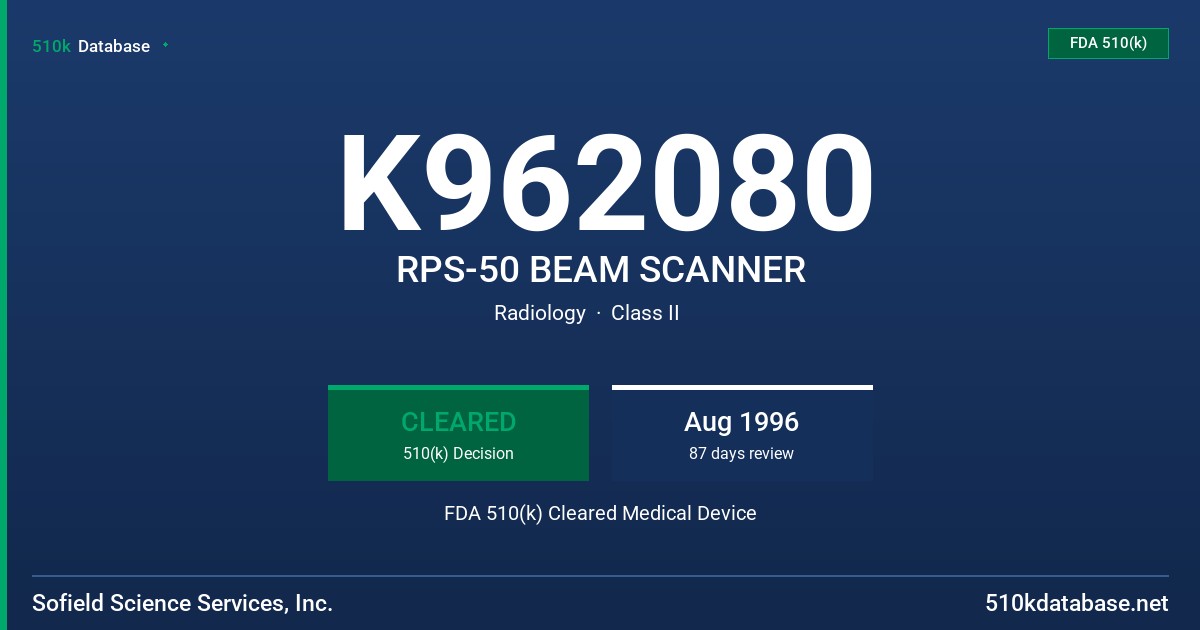 K962080 RPS-50 BEAM SCANNER FDA 510(k) Cleared Medical Device
