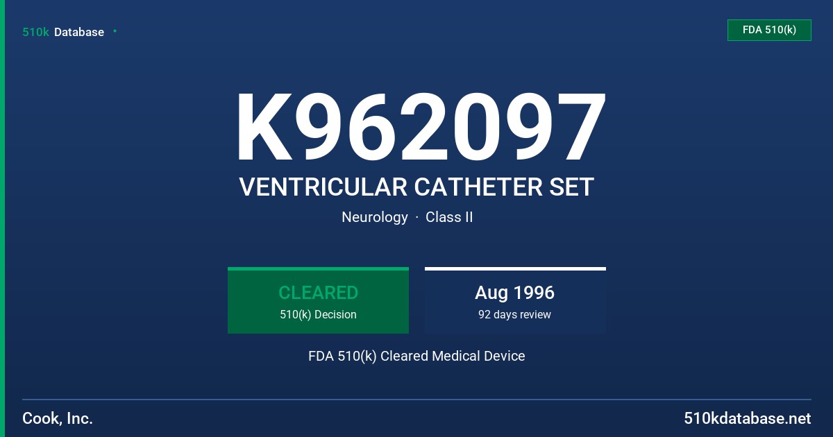 K962097 VENTRICULAR CATHETER SET FDA 510(k) Cleared Medical Device