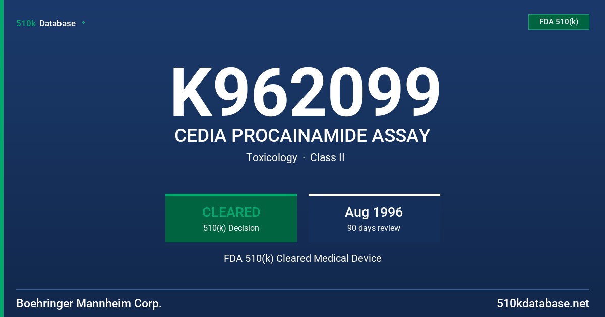 K962099 CEDIA PROCAINAMIDE ASSAY FDA 510(k) Cleared Medical Device