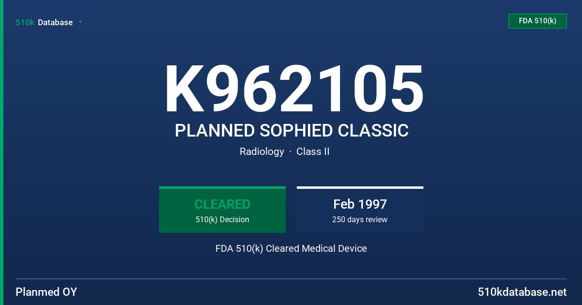 K962105 PLANNED SOPHIED CLASSIC FDA 510(k) Cleared Medical Device