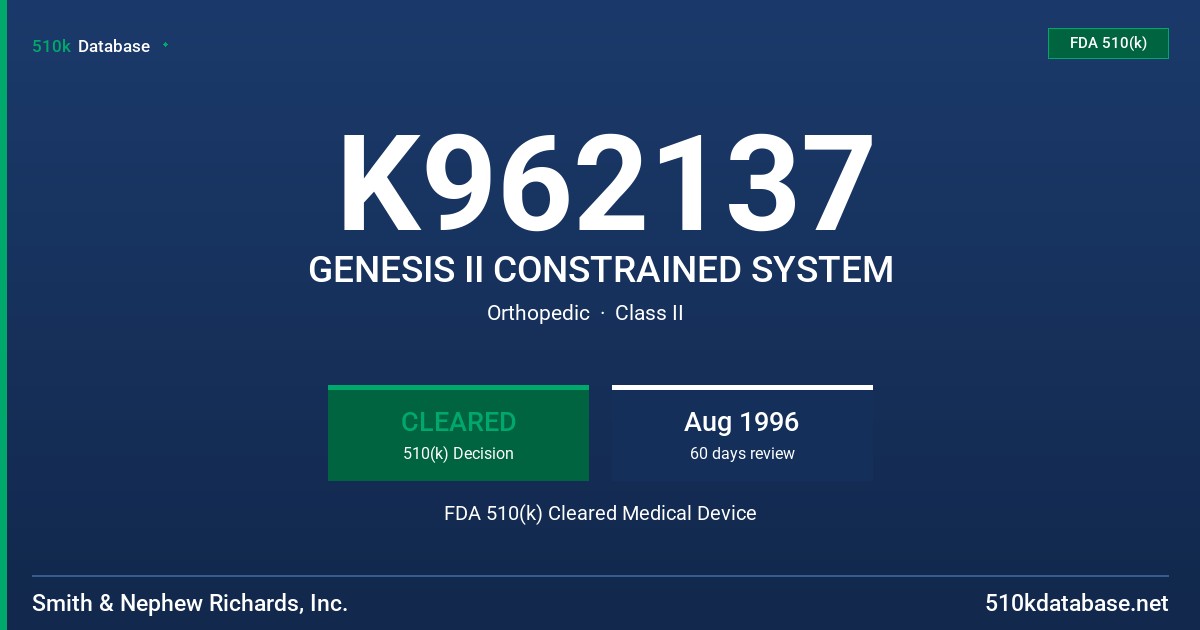 K962137 GENESIS II CONSTRAINED SYSTEM FDA 510(k) Cleared Medical Device