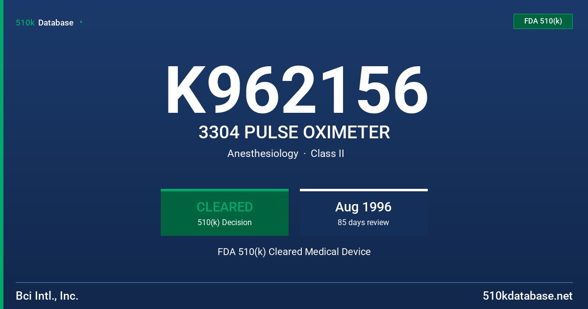 K962156 3304 PULSE OXIMETER FDA 510(k) Cleared Medical Device
