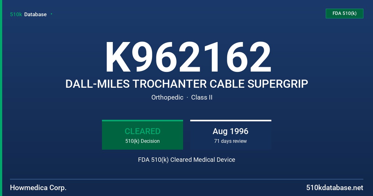 K962162 DALL-MILES TROCHANTER CABLE SUPERGRIP FDA 510(k) Cleared Medical Device