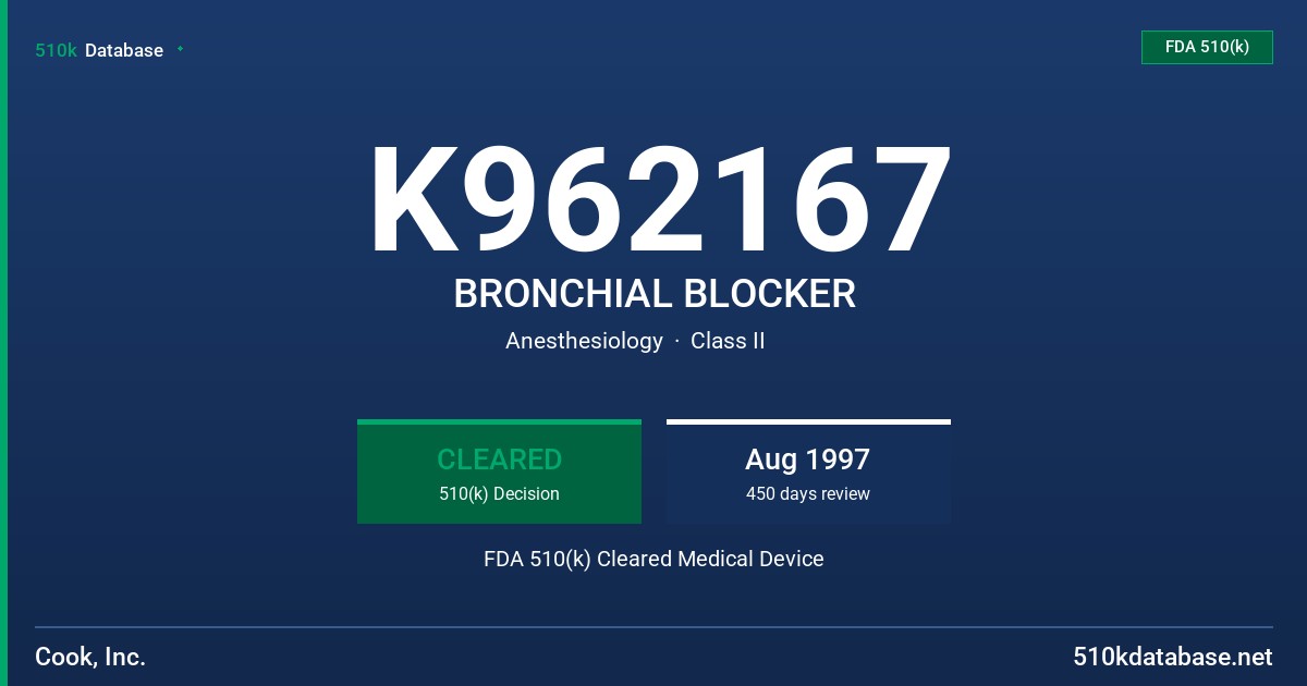 K962167 BRONCHIAL BLOCKER FDA 510(k) Cleared Medical Device