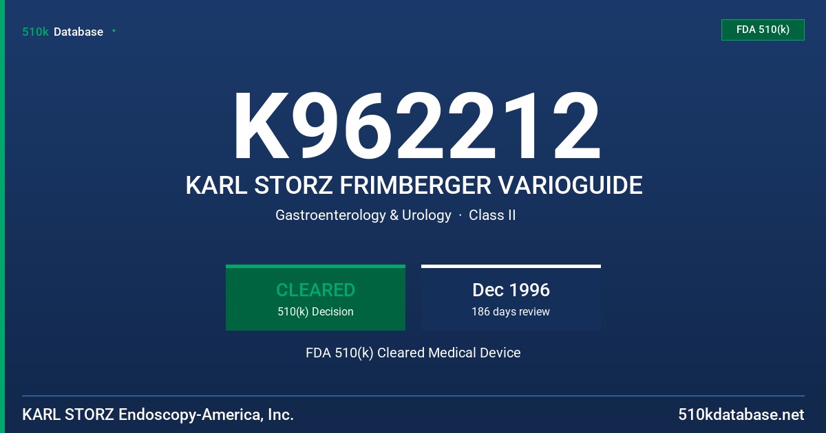 K962212 KARL STORZ FRIMBERGER VARIOGUIDE FDA 510(k) Cleared Medical Device